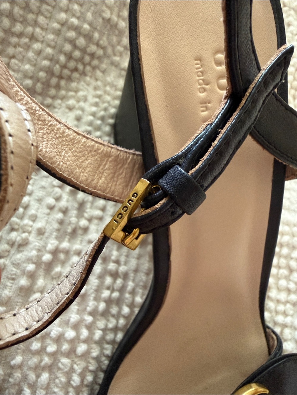 Authentic Gucci Marmont Double G Black Leather Block Heel Sandals Size 38 - Picture 5 of 8